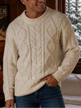VTG 70s SEARS x Kings Road Chunky Aesthetic White Captains Sweater L